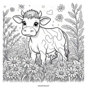 Daisy Cow Grazing In Field Coloring Page