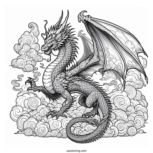 Massive Dragon Emerging From The Clouds Coloring Page