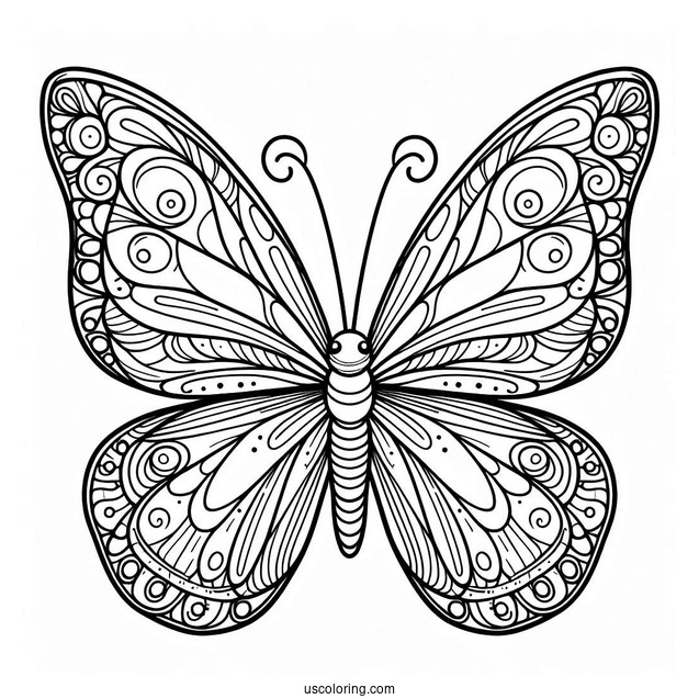 Butterfly With Large Wings Coloring In For Kids
