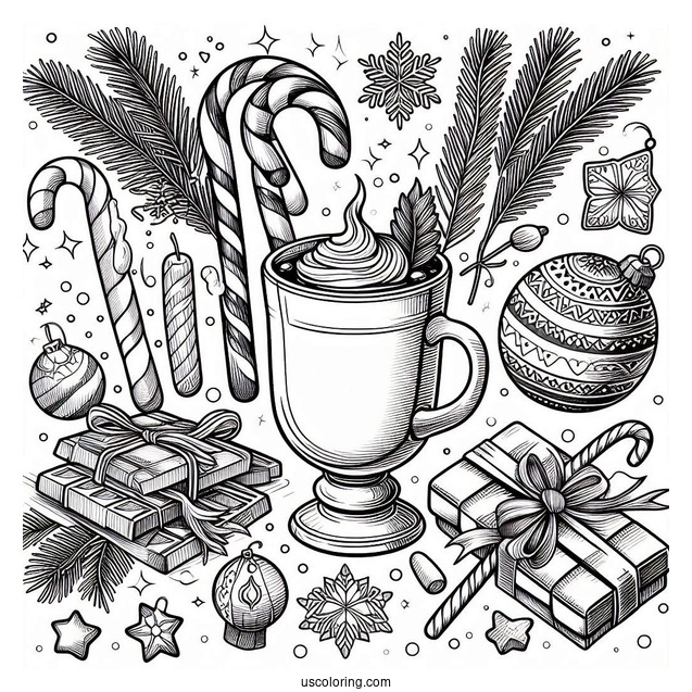 Hot Chocolate And Candy Canes To Color