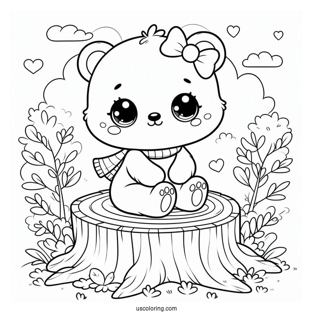Cute Coloring Page Baby Bear Sitting On A Tree Stump