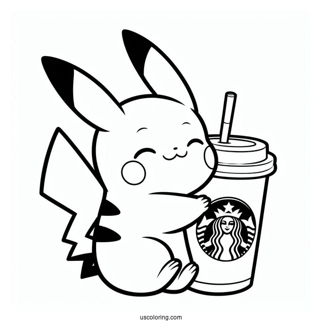 Pikachu Hugging A Starbucks Coloring Page Coffee For Kids