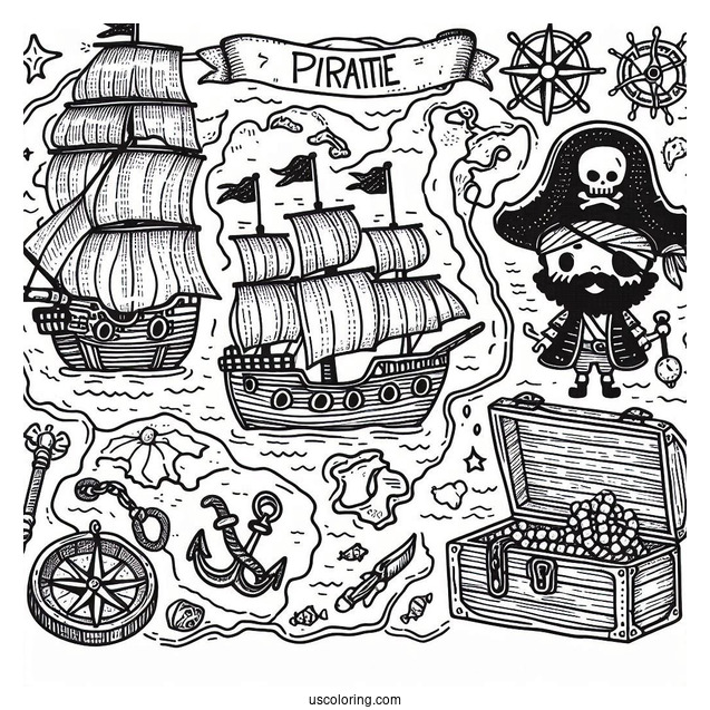 Pirate Coloring Page Treasure Map