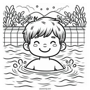 Smiling Boy Swimming Coloring Page In The Pool