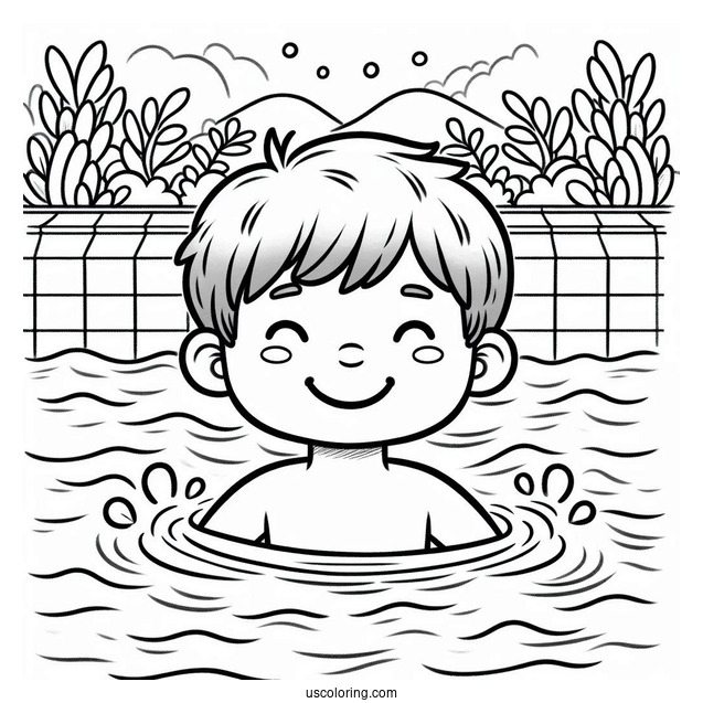 Smiling Boy Swimming Coloring Page In The Pool