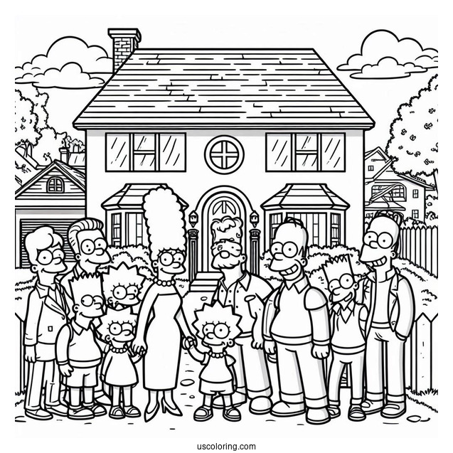 Coloring Page Of Simpsons Family In Front Of House