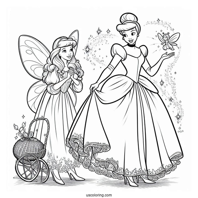 Cinderella And The Fairy Godmother Coloring Sheet