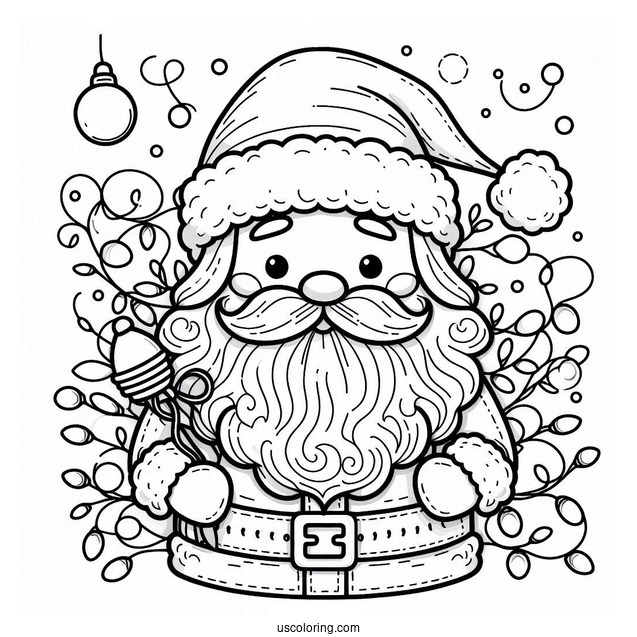 Santa With Christmas Lights To Color For Kids