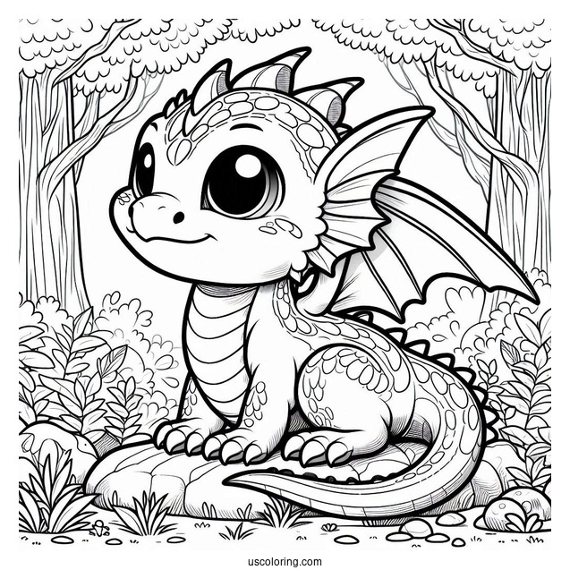 Baby Dragon In Forrest To Color