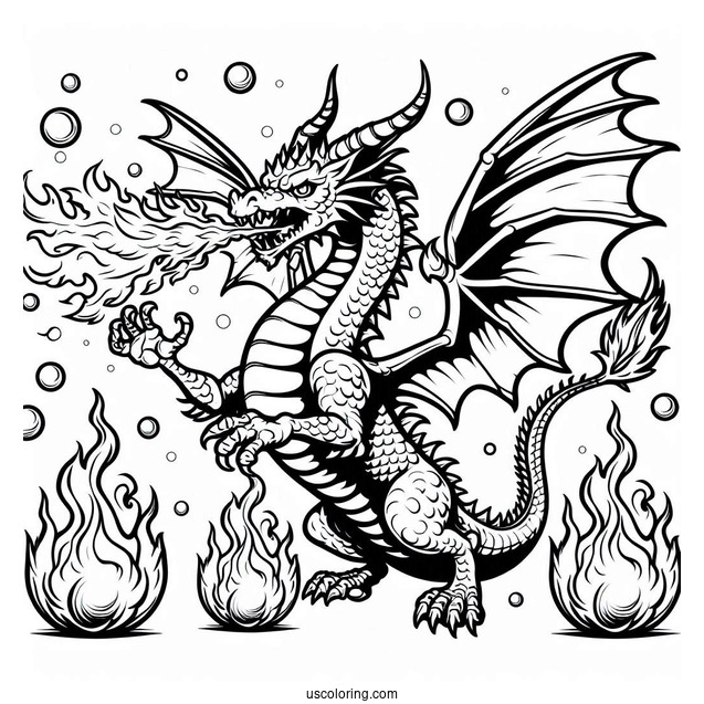 Fierce Looking Dragon With Fireballs To Color