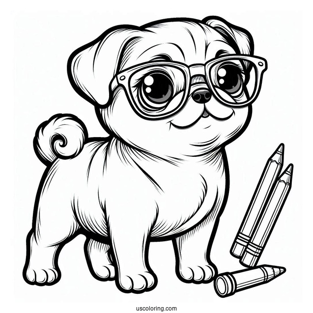 Cute Pug Wearing Glasses To Color