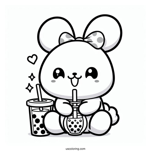 Adorable Pochacco Coloring Page Drinking Boba Tea For Kids