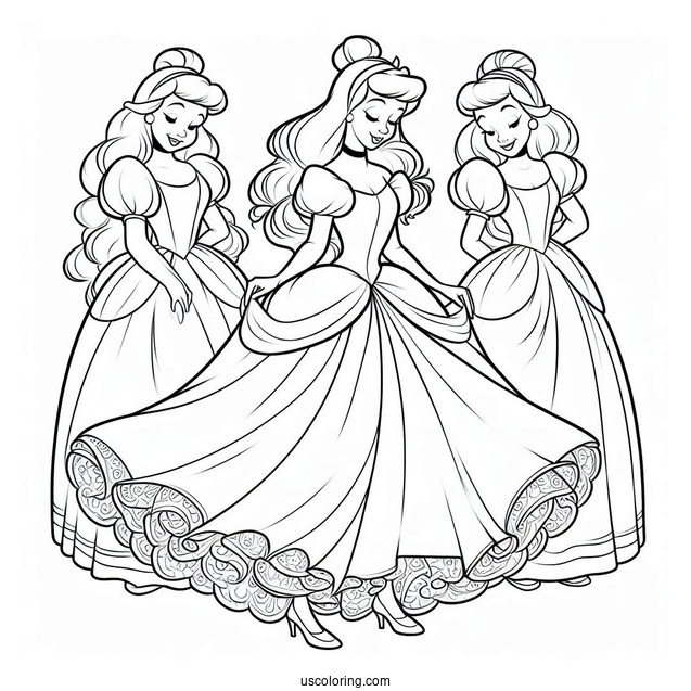 Cinderella And The Ugly Stepsisters Coloring Page