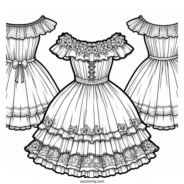 Off Shoulder Dress Coloring Page With Ruffles