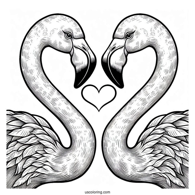 Two Flamingos Making a Love Heart Shape