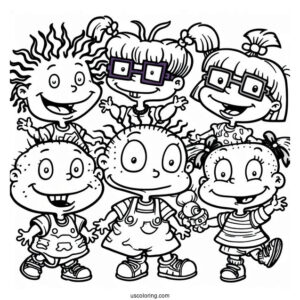 Rugrats Coloring Page Of Chuckie, Tommy, Philip, Lilian, Angelika, And Susie