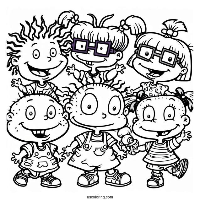 Rugrats Coloring Page Of Chuckie, Tommy, Philip, Lilian, Angelika, And Susie