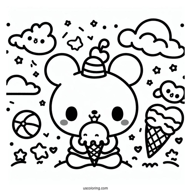 Sanrio Coloring Pages Of Pochacco Eating Ice Cream Cone