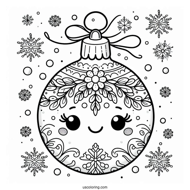 Cartoon Bauble With Snowflakes Christmas Ornaments Coloring Page For Preschoolers