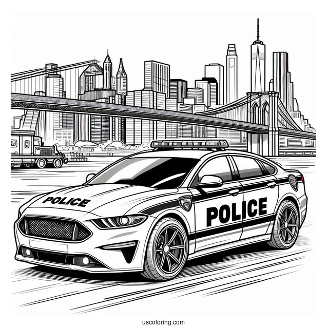Sports Police Car Coloring Page On The Road