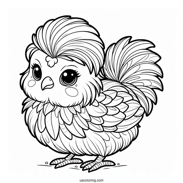 Coloring Page Of a Silkie Chicken