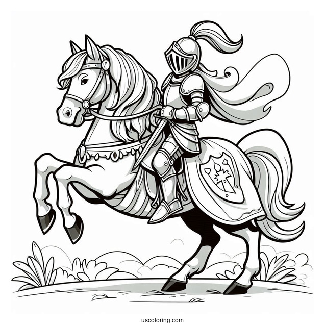 Mighty Knight On A Horse Coloring In For Preschoolers