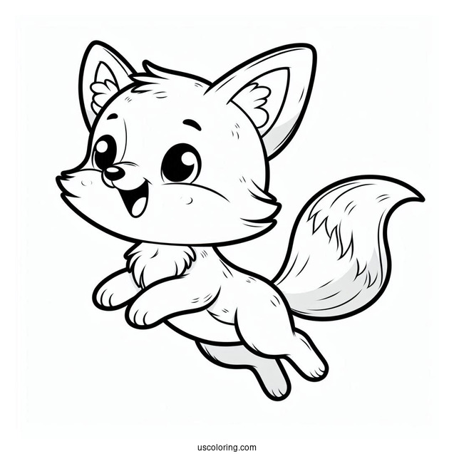 Excited Young Fox Coloring Page Leaping