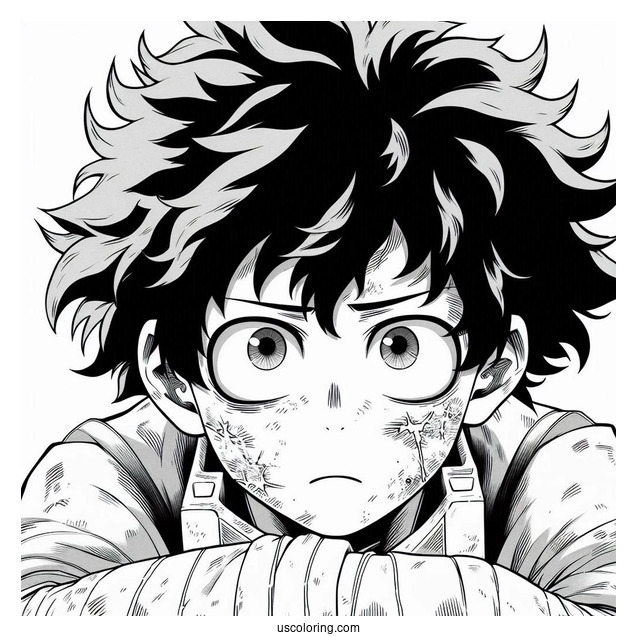 Close Up Of Injured Deku Coloring Page