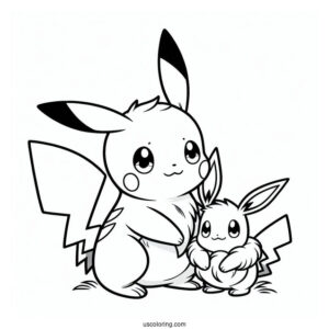 Coloring Sheet Of Baby Pikachu And Eevee