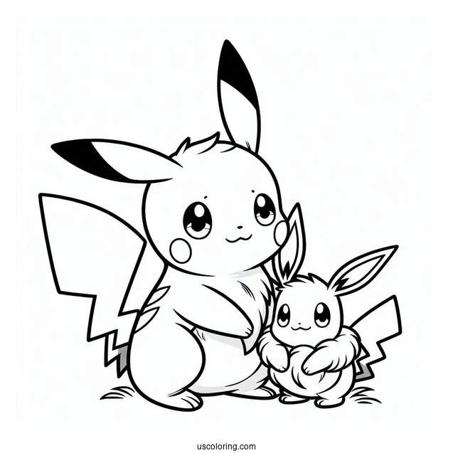 Coloring Sheet Of Baby Pikachu And Eevee
