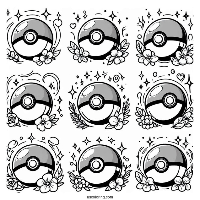 Full Page Pokéball Coloring Page In Different Designs