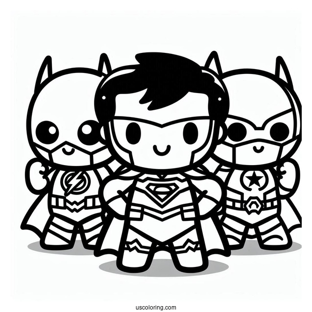 Easy Kawaii Justice League Coloring Page For Preschoolers