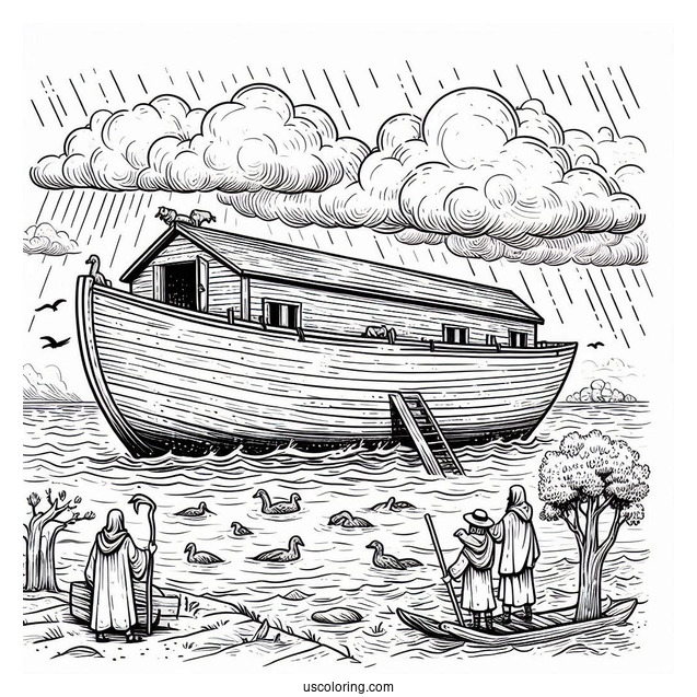 Noah's Ark Coloring Page Of Standing On Top Of Ark After The Flood