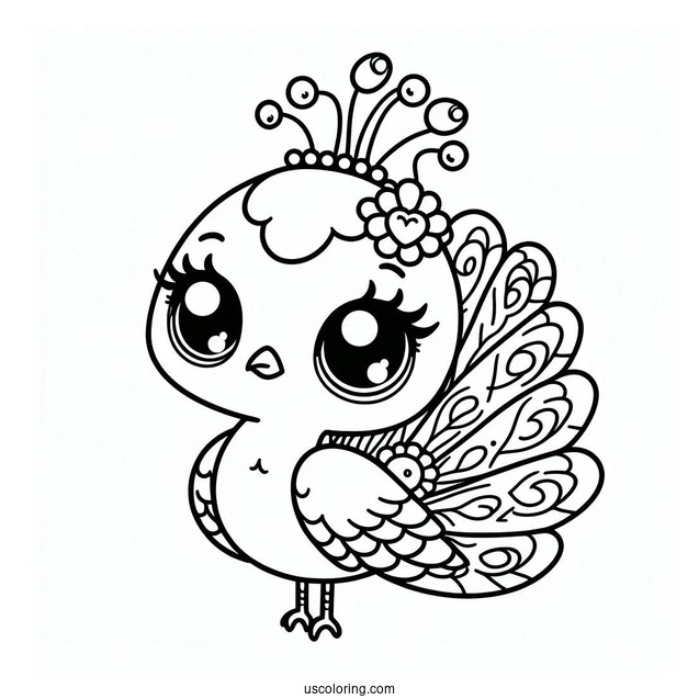 Kawaii Peacock Coloring Sheet