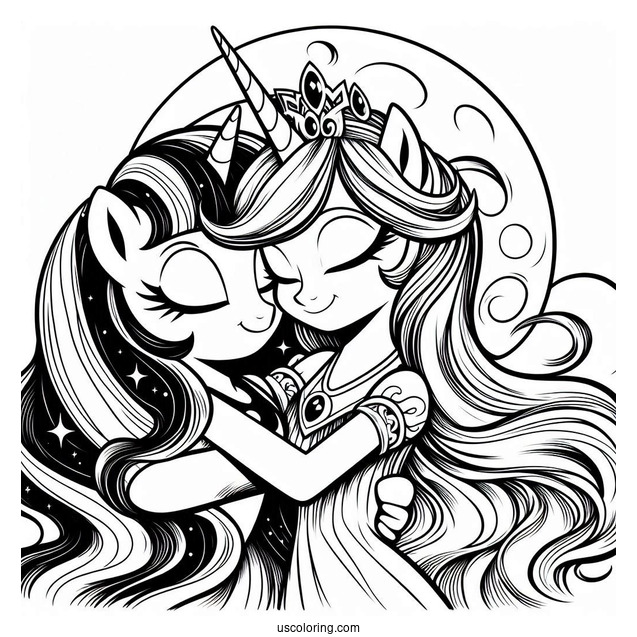 Twilight Sparkle Hugging Princess Luna Coloring Page