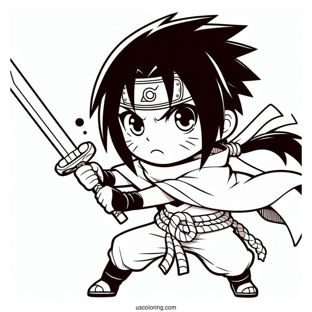 Chibi Sasuke Coloring Page Fighting With Sword