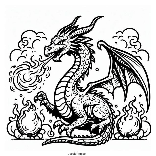 Fierce Looking Dragon With Fireballs To Color