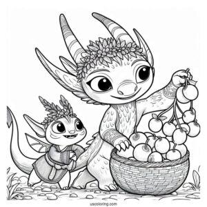 Raya And The Last Dragon Coloring Page Of Noi Stealing Fruits With The Ongis