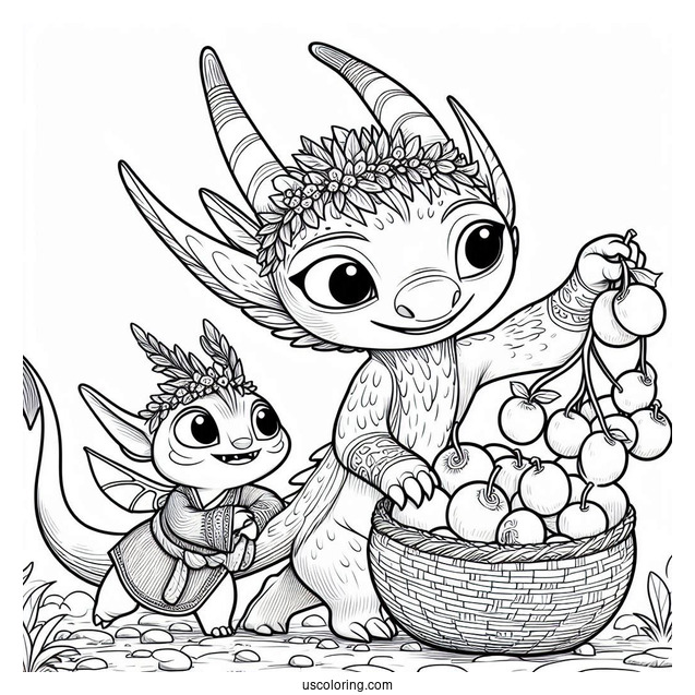 Raya And The Last Dragon Coloring Page Of Noi Stealing Fruits With The Ongis