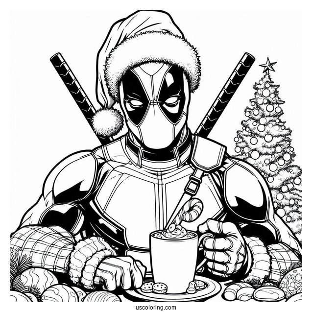 Christmas Themed Deadpool Coloring Page