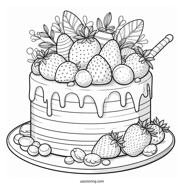 Cake With Maracons And Strawberries