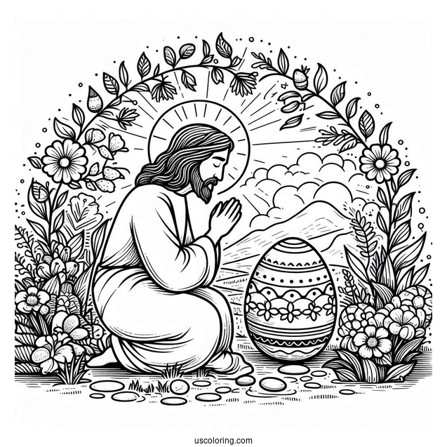 Jesus Praying In Garden With Easter Egg Coloring Page