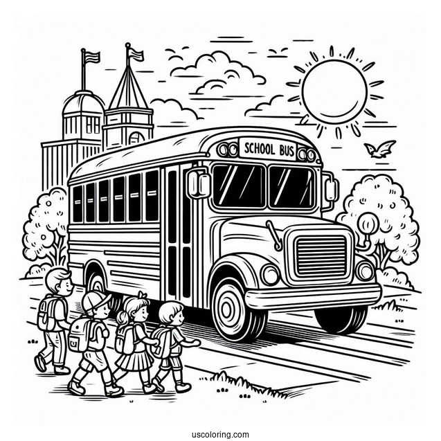 School Bus Dropping Students Off At School