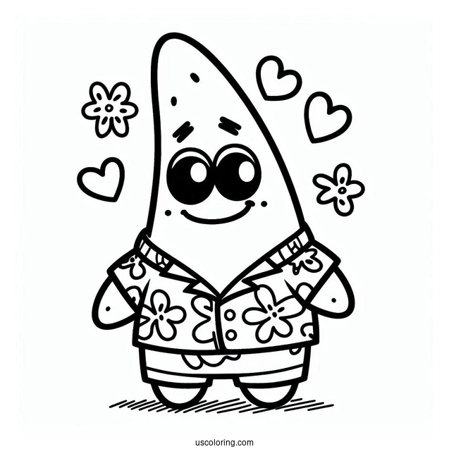 Cute Patrick Star Coloring Page In Hawaiian Shirt For Kids