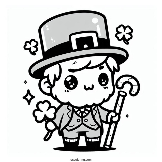 St. Patrick's Day Coloring Page Kawaii Leprechaun With A Cane