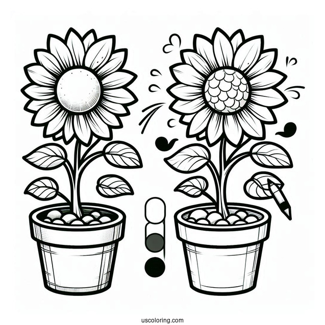 Flower Coloring Pages Of Cartoon Sunflower In Pot