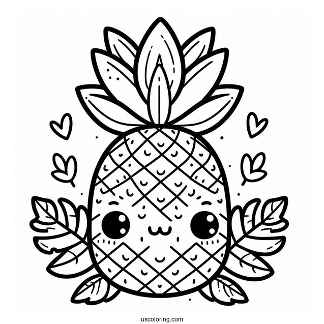 Cute Pineapple Coloring Page in a Fruit Garden For Preschoolers