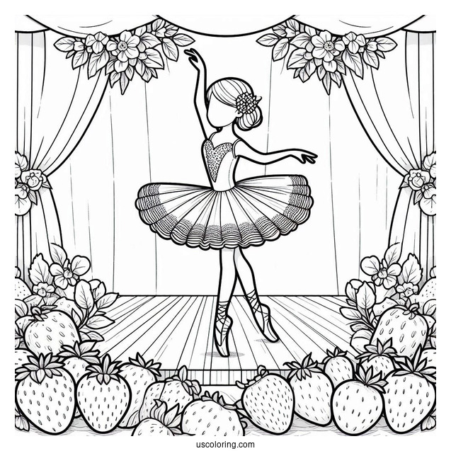 Strawberry Coloring Page Ballerina On Stage For Kids