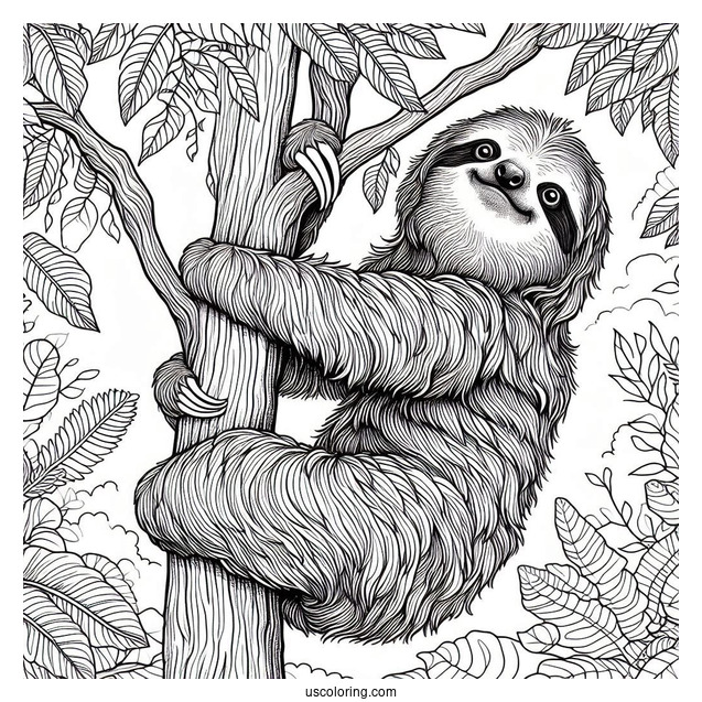 Sloth Climbing Up Tree To Color