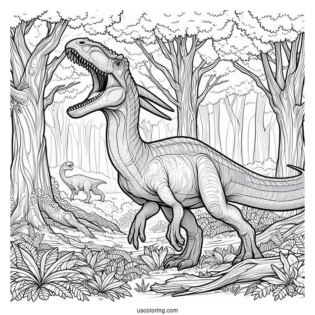 Roaring Parasaurolophus Coloring Page In The Forest